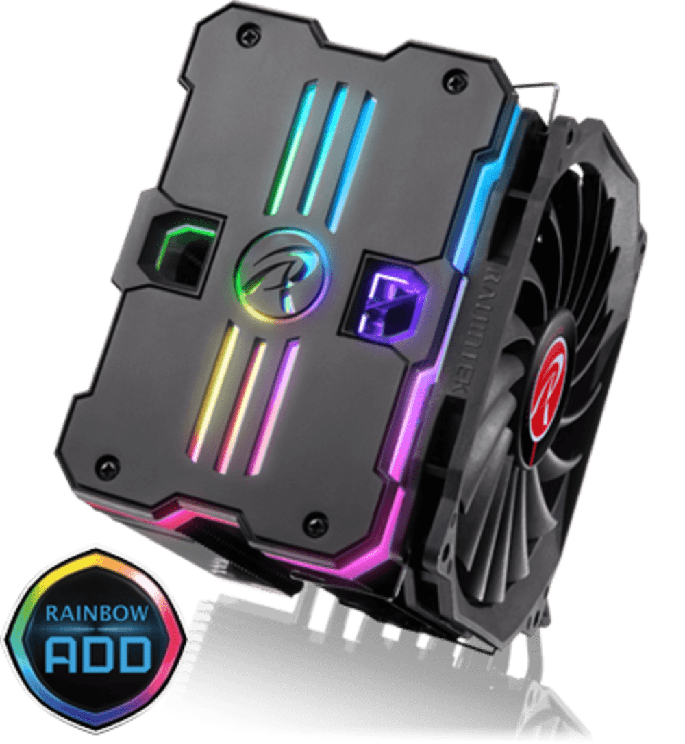 Cooler Raijintek "MYA RBW", skt. universal, racire cu aer, ventilator 120 mm, 1400 rpm, inaltime cooler 163mm, 6 heatpipe, iluminat RGB "0R10B00094" — miniatură