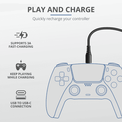 CABLURI USB Smartphone si alte deviceuri - Trust GXT 226 Play si Charge Cable 3m For PS5 and USB-C mobile phones "24168"