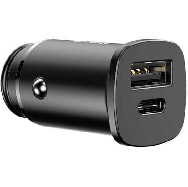 INCARCATOR auto Baseus Square metal, 1 x USB Output 5V/3A si 1 x USB Type-C Output 5V/3A, total output 30W, pt. bricheta auto, negru "CCALL-AS01" - 6953156281837 — miniatură