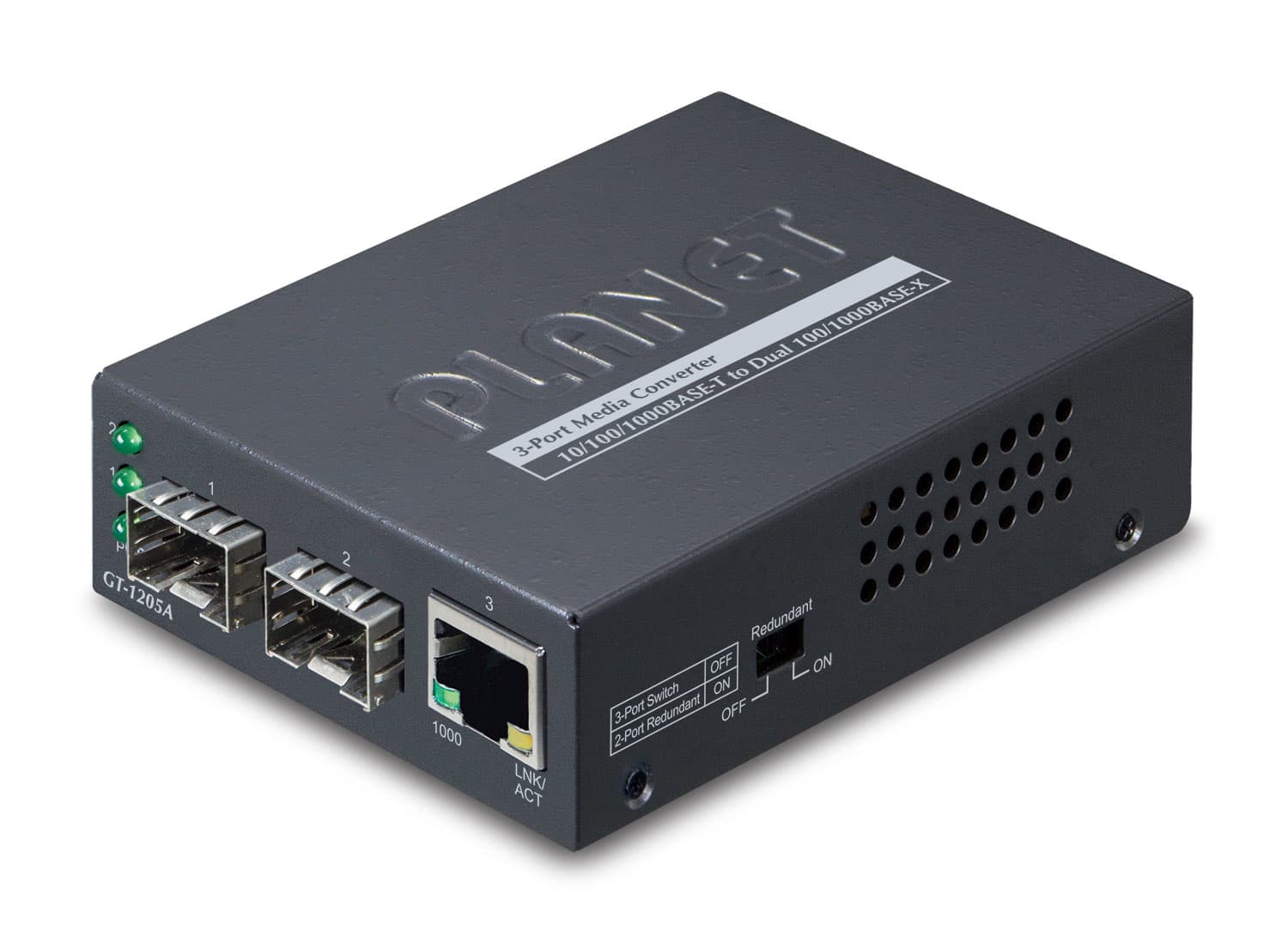 SWITCH Planet 1-Port 10/100/1000Base-T - 2-Port Gigabit SFP Switch/Redundant Media Converter "GT-1205A"