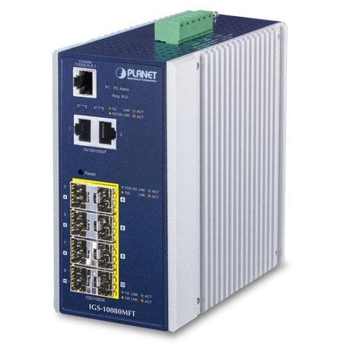 SWITCH Planet IP30 Industrial 8* 100/1000F SFP + 2*10/100/1000T Full Managed Ethernet Switch (-40 to 75 deg "IGS-10080MFT"