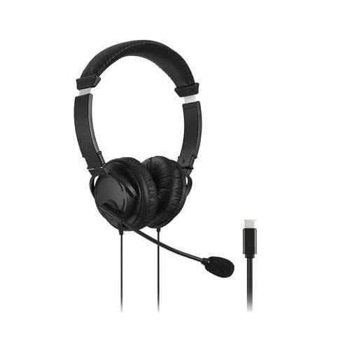 CASTI Kensington, cu fir, standard, utilizare multimedia, call center, microfon pe casca, noise-canceling, conectare prin USB-C, cablu 1.8m, negru, "K97457WW"