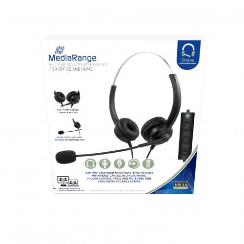 MediaRange Corded stereo USB headset with microphone and control panel "MROS304"