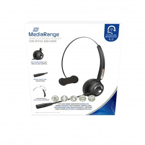 MediaRange Wireless mono headset with microphone, 180mAh battery, black "MROS305"