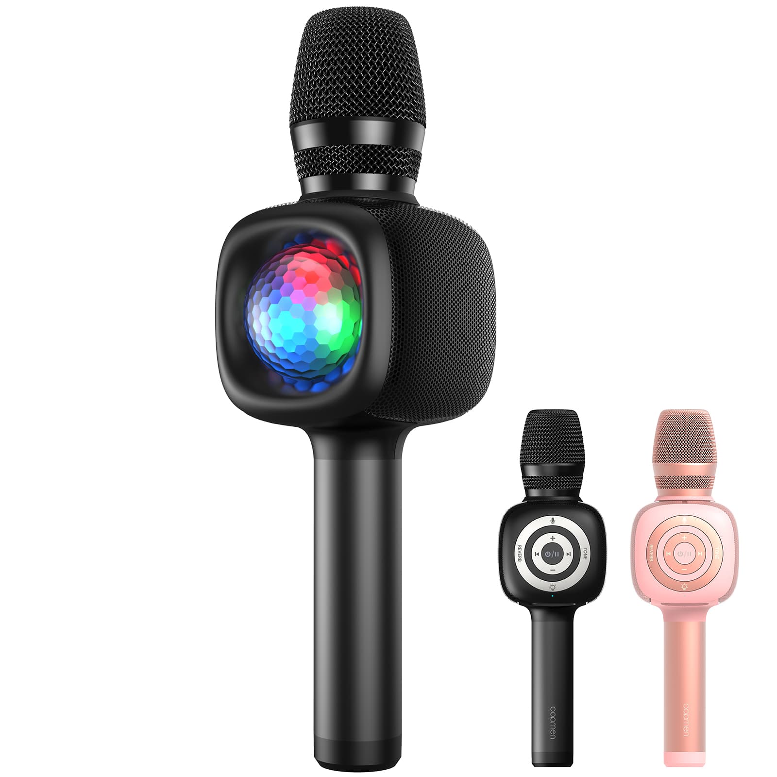 Microfon OneOdio, wireless, conectare prin Bluetooth 5.2, sensibilitate -52 dB, acumulator 1800 mAh, karaoke | Iluminare | 4 moduri voce, negru, "Bopmen-Star-10-Black" — miniatură