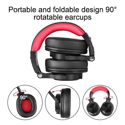 Casca OneOdio cu fir detasabil, tip over ear, utilizare profesionala, DJ, conectare prin Jack 3.5 mm | Jack 6.35 mm, difuzor 40 mm, impedanta 32 Ohm, negru | rosu, "A71-Red" — miniatură
