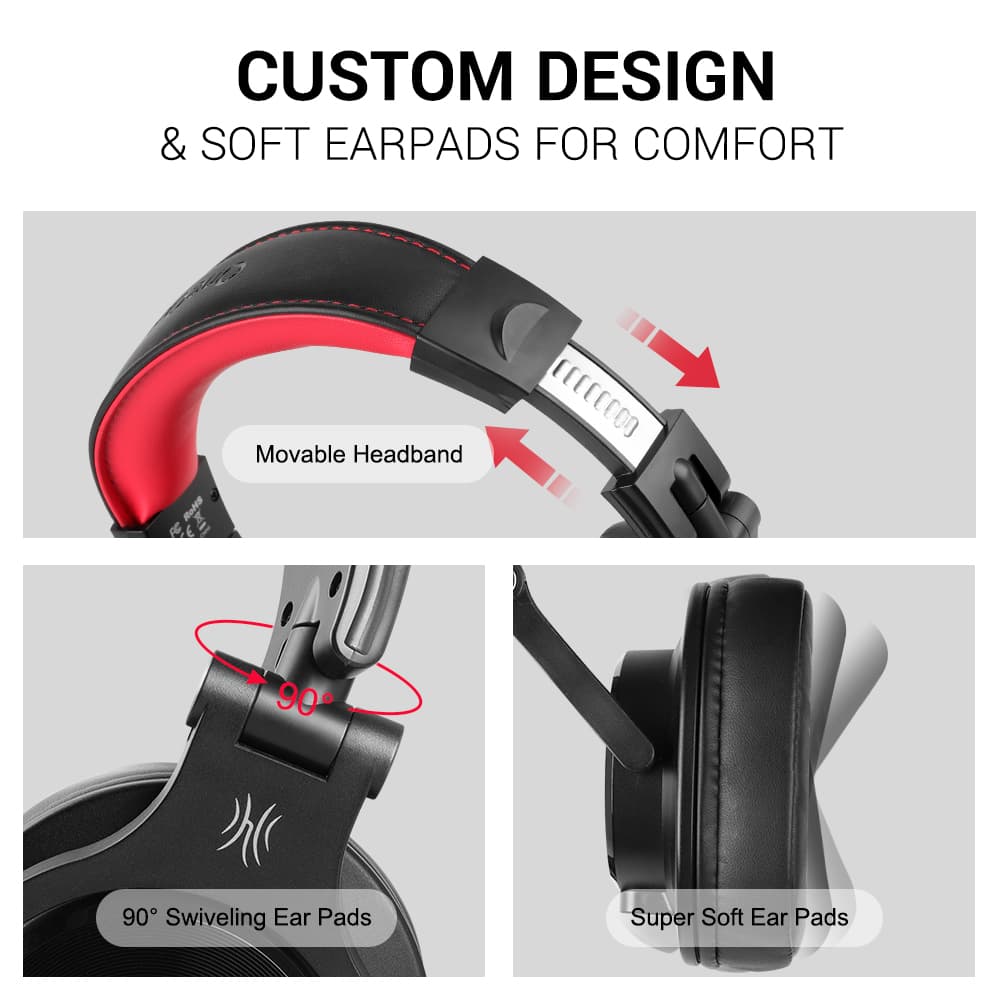 Casca OneOdio cu fir detasabil, tip over ear, utilizare profesionala, DJ, conectare prin Jack 3.5 mm | Jack 6.35 mm, difuzor 40 mm, impedanta 32 Ohm, negru | rosu, "A71-Red" — miniatură