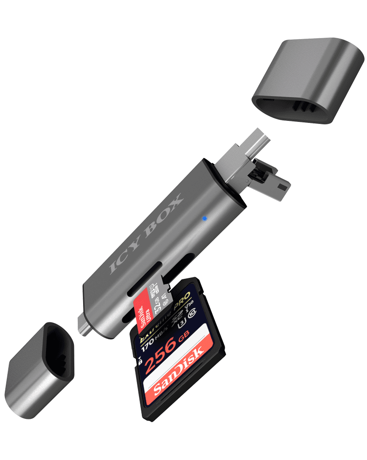 CARD Reader Icy Box interfata USB 2.0, citeste/scrie: SD, microSD, adaptor USB Type-C&Micro-B, "IB-CR200-C" — miniatură