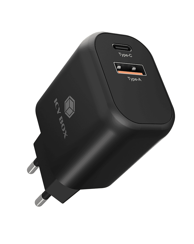 ALIMENTATOR retea 220V Icy Box, universal, 1 x USB-A QC, 1 x USB-C PD 20W, negru, "IB-PS102-PD" — miniatură