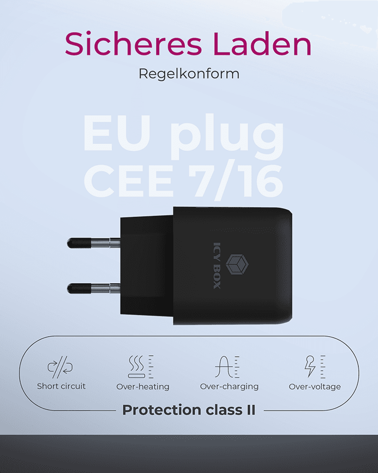 ALIMENTATOR retea 220V Icy Box, universal, 1 x USB-A QC, 1 x USB-C PD 20W, negru, "IB-PS102-PD" — miniatură