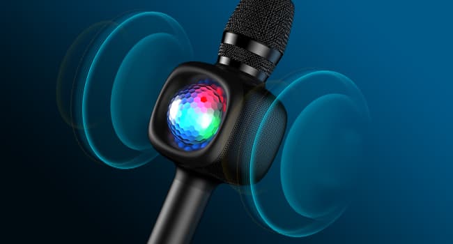 Microfon OneOdio, wireless, conectare prin Bluetooth 5.2, sensibilitate -52 dB, acumulator 1800 mAh, karaoke | Iluminare | 4 moduri voce, negru, "Bopmen-Star-10-Black" — miniatură