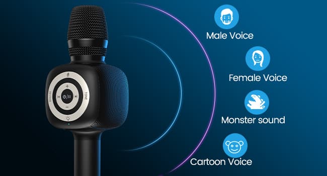 Microfon OneOdio, wireless, conectare prin Bluetooth 5.2, sensibilitate -52 dB, acumulator 1800 mAh, karaoke | Iluminare | 4 moduri voce, negru, "Bopmen-Star-10-Black" — miniatură