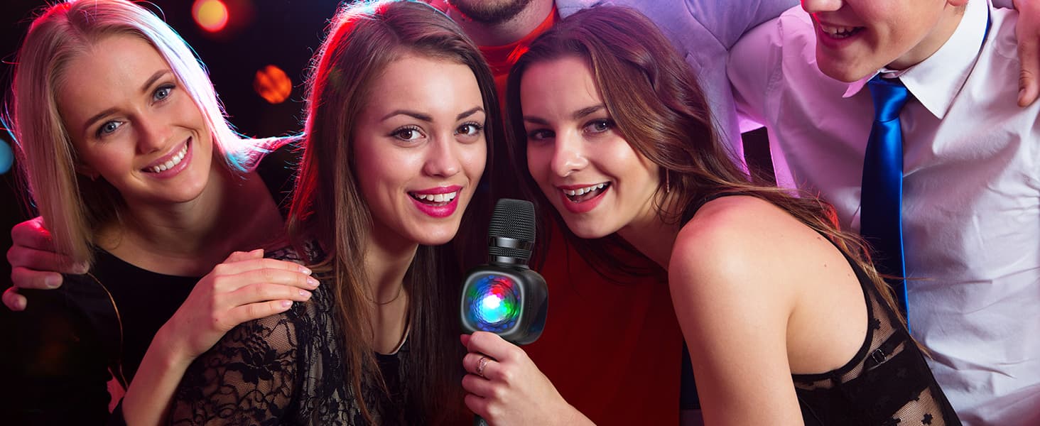 Microfon OneOdio, wireless, conectare prin Bluetooth 5.2, sensibilitate -52 dB, acumulator 1800 mAh, karaoke | Iluminare | 4 moduri voce, negru, "Bopmen-Star-10-Black" — miniatură