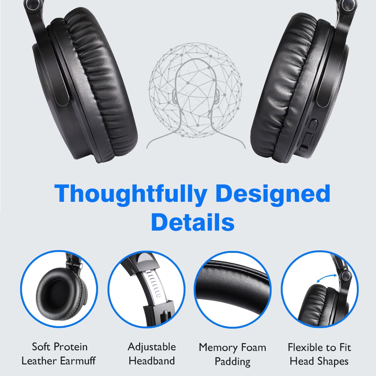 Casca OneOdio wireless, cu fir,tip over ear, utilizare multimedia,conectare prin BT 5.0 | Jack 3.5 mm | Jack 6.35 mm,difuzor 50 mm, impedanta 32Ohm, 1000mAh, negru "Pro-C-Black" — miniatură
