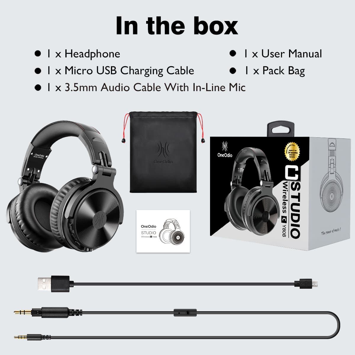 Casca OneOdio wireless, cu fir,tip over ear, utilizare multimedia,conectare prin BT 5.0 | Jack 3.5 mm | Jack 6.35 mm,difuzor 50 mm, impedanta 32Ohm, 1000mAh, negru "Pro-C-Black" — miniatură