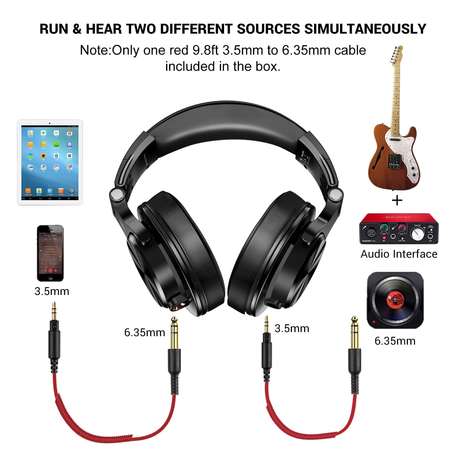 Casca OneOdio cu fir detasabil, tip over ear, utilizare profesionala, DJ, multimedia, conectare prin Jack 3.5 mm|Jack 6.35 mm,difuzor 40 mm,impedanta 32 Ohm, negru "A71M-Black" — miniatură