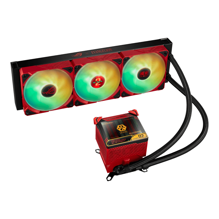 Cooler Asus "ROG RYUJIN III 360 ARGB EVA-02", skt universal, racire cu lichid, ventilator 120 mm x 3, 2200 rpm, iluminat RGB, "ROG RYUJIN III 360 ARGB EVA-02 EDITION" — miniatură