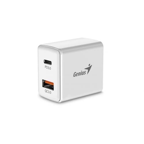 ALIMENTATOR retea Genius Quick Charge 20W, 1 x USB-A + 1 x USB Type-C, PD 20W USB-C sau USB-A, alb, "32590005400"