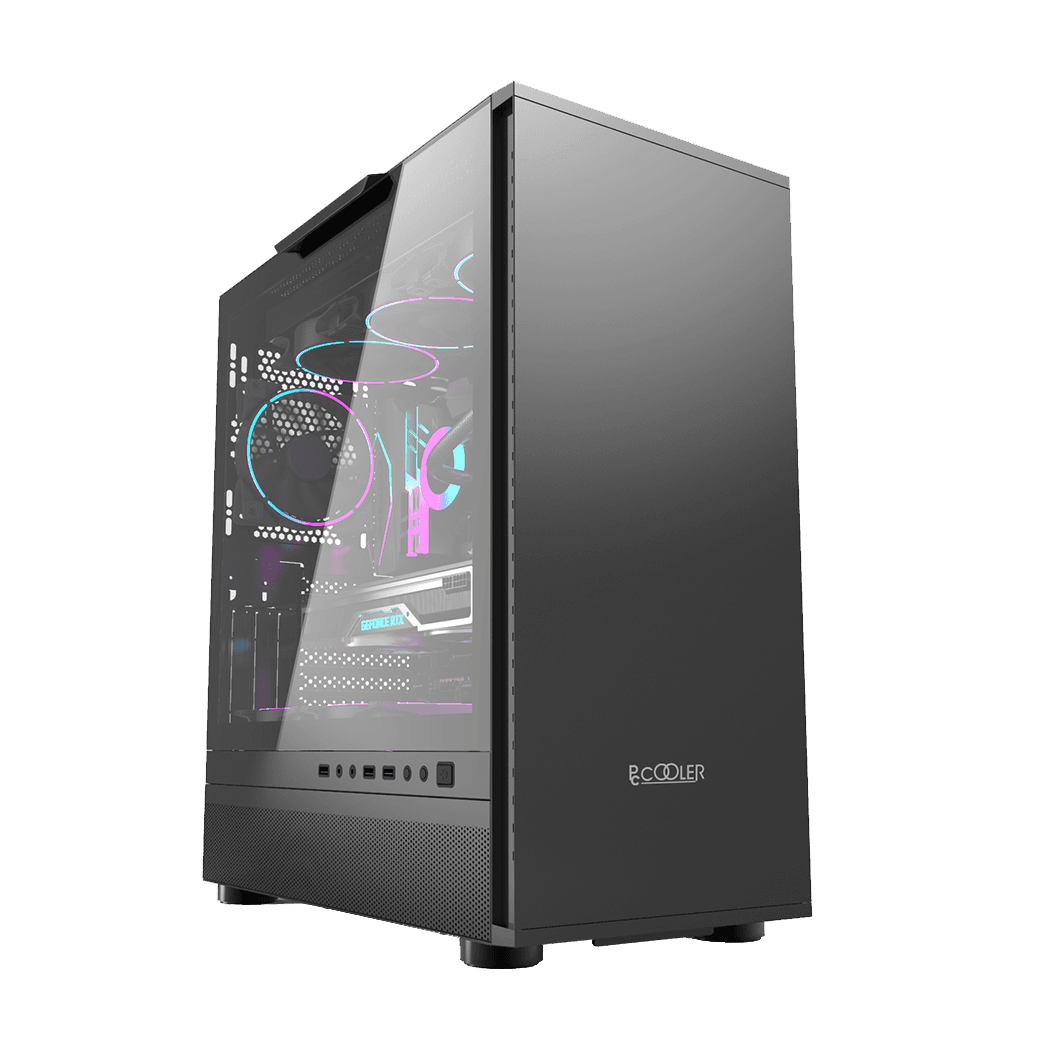 CARCASA PCCOOLER, Tower, ATX, fara sursa, sticla securizata, 1 ventilator inclus, negru, USB 3.2 gen 1 x 1, USB 2.0 x 2, mic, audio,"IE200""