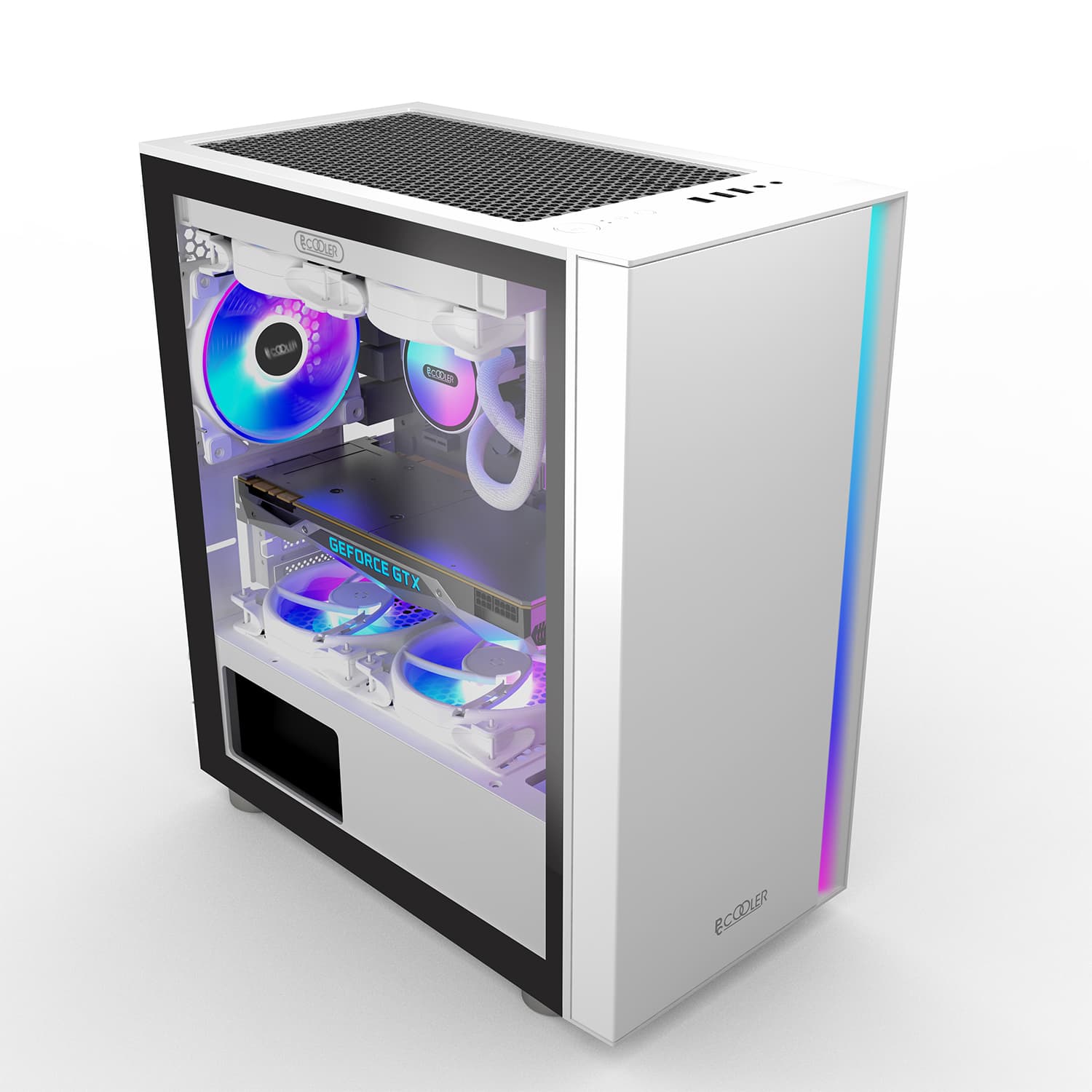 CARCASA PCCOOLER, Middle Tower, mATX, ITX, fara sursa, sticla securizata, 1 ventilator inclus ARGB, alb, USB 3.2 gen 1 x 1, USB 2.0 x 2, mic, audio, "LM300W ARGB" — miniatură