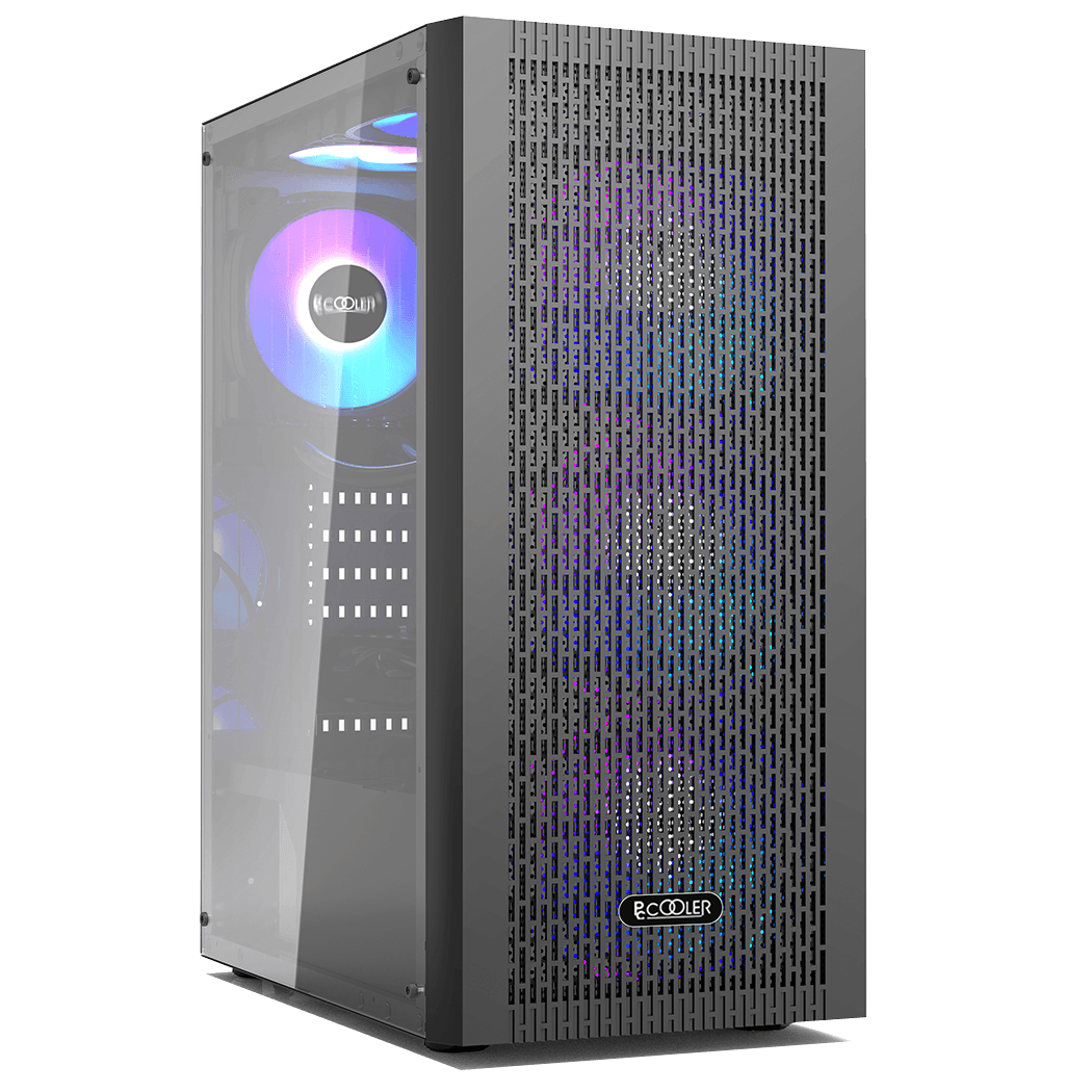 CARCASA PCCOOLER, Middle Tower, ATX, fara sursa, sticla securizata, 3 ventilatoare incluse, iluminare ARGB, negru, USB 3.2 gen 1 x 1, USB 2.0 x 2, mic, audio, "MA100 MESH" — miniatură