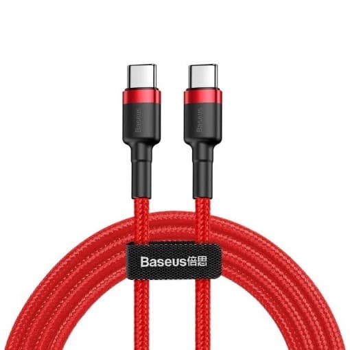 CABLU alimentare si date Baseus Cafule, Fast Charging Data Cable pt. smartphone, USB Type-C la USB Type-C 3A / 60W, braided, 2m, rosu "CATKLF-H09" - 6953156285224