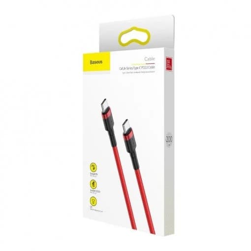CABLU alimentare si date Baseus Cafule, Fast Charging Data Cable pt. smartphone, USB Type-C la USB Type-C 3A / 60W, braided, 2m, rosu "CATKLF-H09" - 6953156285224 — miniatură