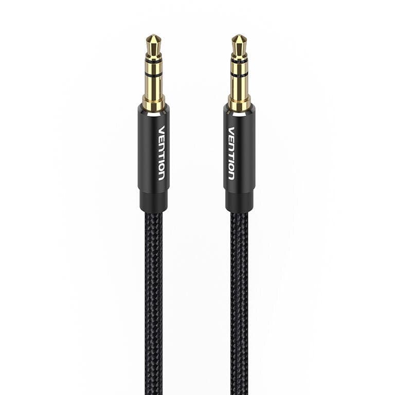 Cablu audio Vention, Jack 3.5mm (T) la Jack 3.5mm (T), 0.5m, conectori auriti, braided BBC si TPE, negru, "BAWBD" - 6922794765894 — miniatură