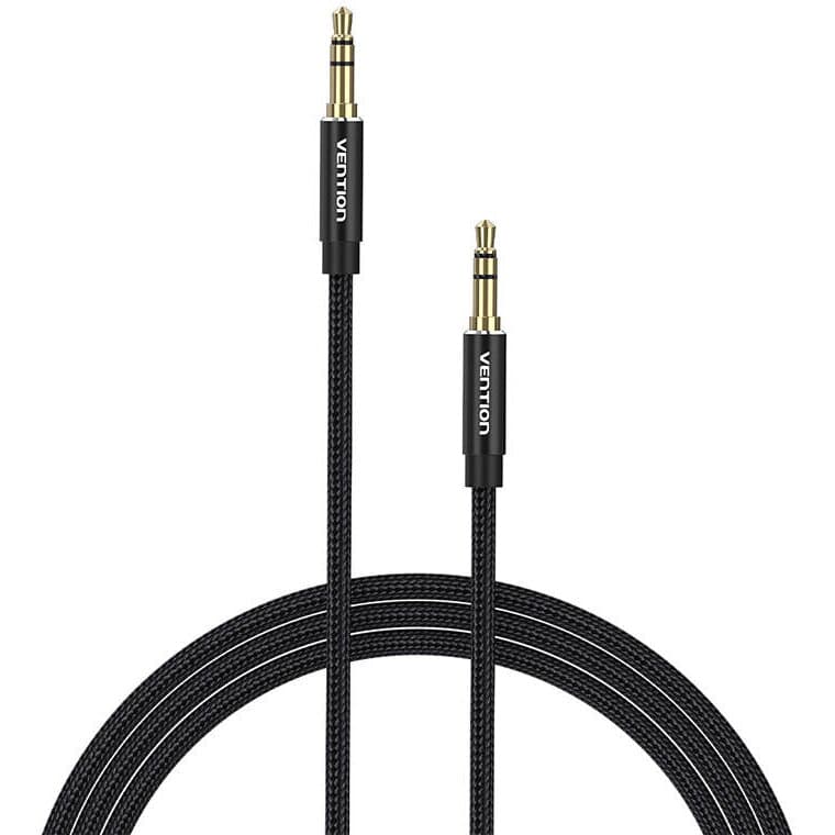 Cablu audio Vention, Jack 3.5mm (T) la Jack 3.5mm (T), 1m, conectori auriti, braided BBC si TPE, negru, "BAWBF" - 6922794765900