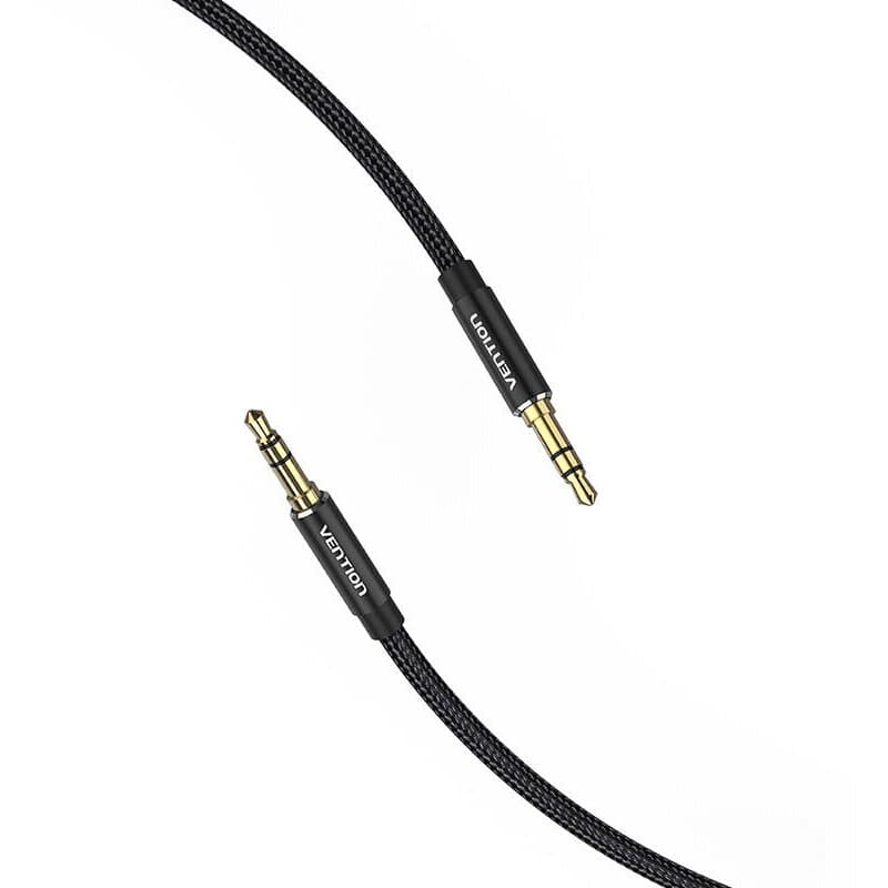 Cablu audio Vention, Jack 3.5mm (T) la Jack 3.5mm (T), 1m, conectori auriti, braided BBC si TPE, negru, "BAWBF" - 6922794765900 — miniatură
