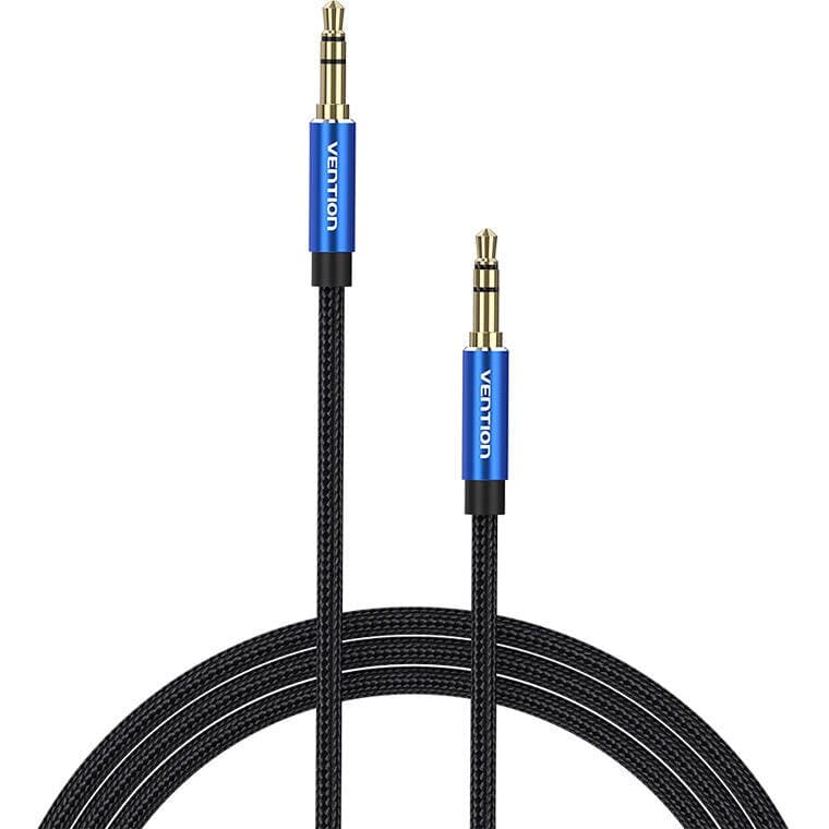 Cablu audio Vention, Jack 3.5mm (T) la Jack 3.5mm (T), 1m, conectori auriti, braided BBC, albastru, "BAWLF" - 6922794765962