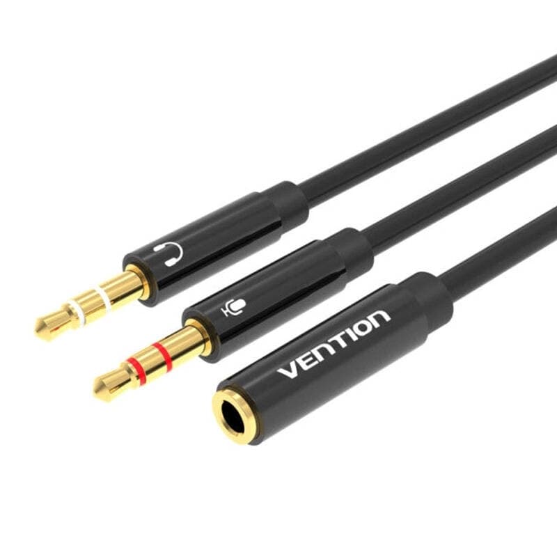 Cablu audio Vention, 2 x Jack 3.5mm (T) la Jack 3.5mm (M), 0.3m, conectori auriti, braided TPE, negru, "BBTBY" - 6922794738959