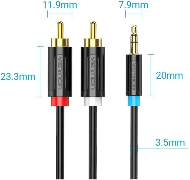 Cablu audio Vention, Jack 3.5mm (T) la 2 x RCA (T), 1m, conectori auriti, PVC, negru, "BCLBF" - 6922794751309 — miniatură