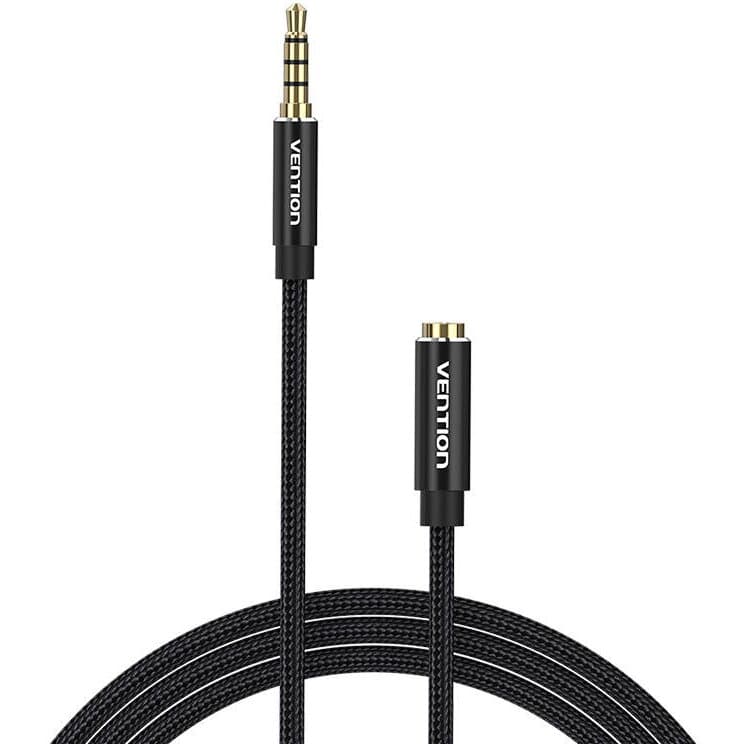 Cablu audio Vention, Jack 3.5mm (T) la Jack 3.5mm (M), 0.5m, conectori auriti, braided BBC, negru, "BHCBD" - 6922794765658