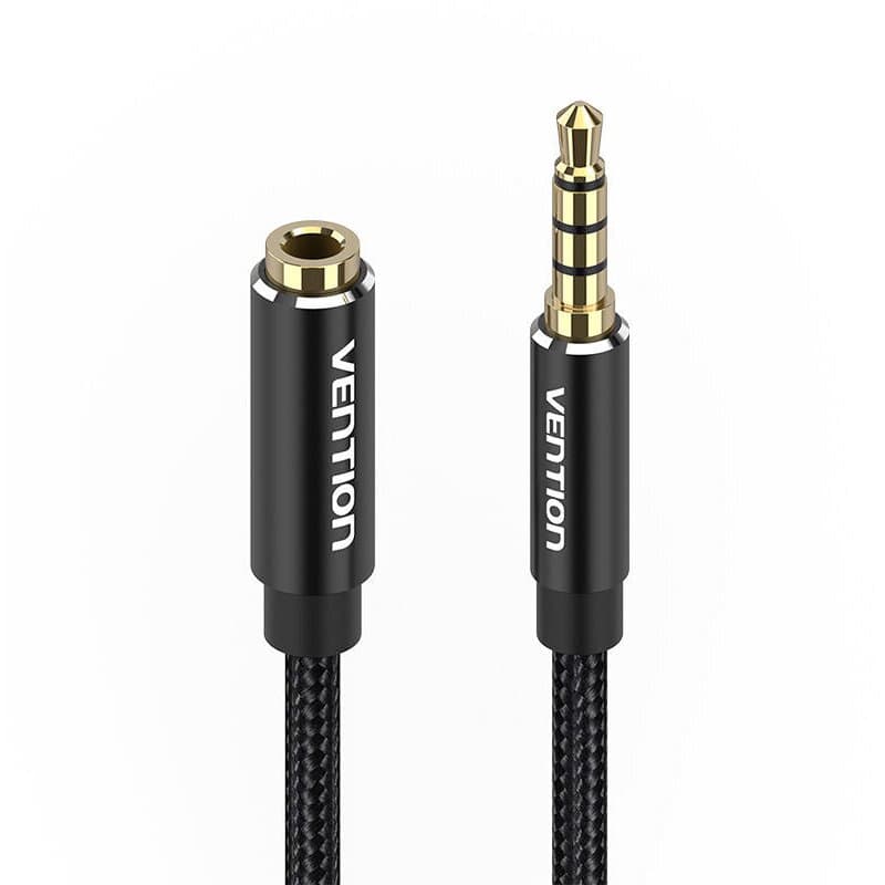 Cablu audio Vention, Jack 3.5mm (T) la Jack 3.5mm (M), 0.5m, conectori auriti, braided BBC, negru, "BHCBD" - 6922794765658 — miniatură