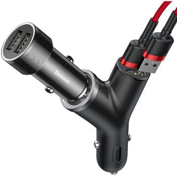 INCARCATOR auto Baseus Y type, Quick Charge 40W, 2 x USB Output 4.5V/5A + 1 x bricheta auto, pt. bricheta auto, negru "CCALL-YX01" - 6953156280250 — miniatură