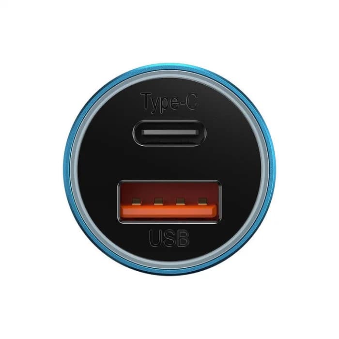 INCARCATOR auto Baseus Golden Contactor Max, Quick Charge 60W, 1 x USB 5V/3A, 1 x USB Type-C, albastru "CGJM000103" - 6932172608019 — miniatură