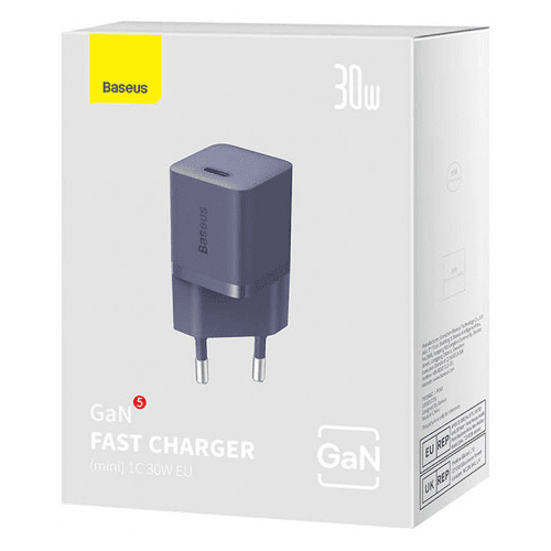 INCARCATOR retea Baseus Mini, GaN5 Fast Charger 30W, 1 x USB Type-C 5V/3A, mov "CCGN070705" - 6932172624460 — miniatură
