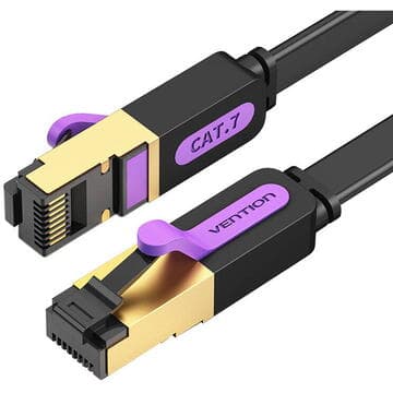 Patch Cord STP Vention, Cat. 7, 1m, flat cable, conductor cupru, viteza max transfer 10 Gbps, invelis PVC, negru, "ICABF" - 6922794729810