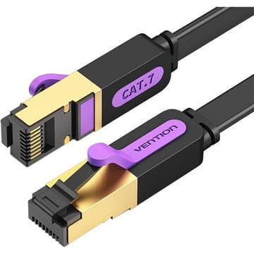 Patch Cord STP Vention, Cat. 7, 2m, flat cable, conductor cupru, viteza max transfer 10 Gbps, invelis PVC, negru, "ICABH" - 6922794729834