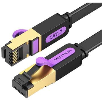 Patch Cord STP Vention, Cat. 7, 3m, flat cable, conductor cupru, viteza max transfer 10 Gbps, invelis PVC, negru, "ICABI" - 6922794729841