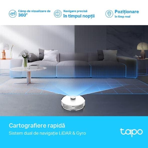 ASPIRATOR TP-Link, mop si navigare LiDAR, putere 4200Pa, autonomie 5 ore, control vocal si aplicatie, alb "Tapo RV30" — miniatură