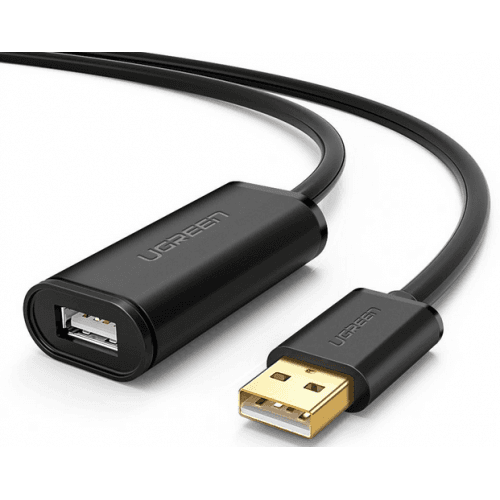 CABLU USB Ugreen prelungitor, "US121" USB 2.0 (T) la USB 2.0 (M), conectori auriti, chip pentru amplificare semnal integrat, 5m, negru, "10319" - 6957303813193