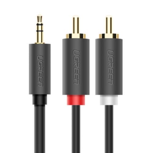 CABLU audio Ugreen, "AV102" stereo 3.5 mm jack (T) la 2 x RCA (T), 5m, conectori auriti, gri "10513" - 6957303815135