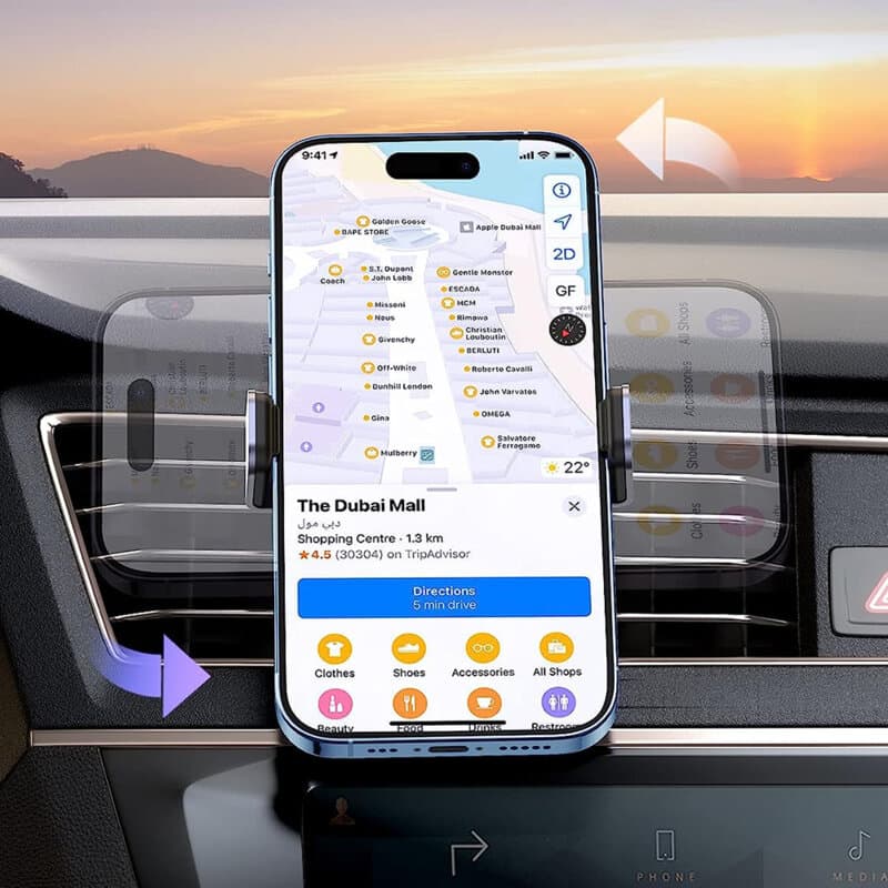 SUPORT AUTO Ugreen pt. SmartPhone, "LP120", ecran 4.7-7.2", fixare grila ventilatie, pozitionare telefon vertical, negru "10422" - 6957303814220 — miniatură