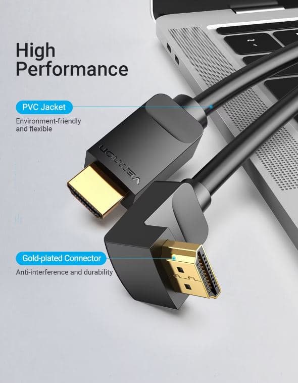 Cablu video Vention, HDMI(T) la HDMI(T), 3m, rezolutie maxima 4K la 60Hz, conectori auriti, cupru, unghi 270 grade, negru, "AAQBI" - 6922794745377 — miniatură