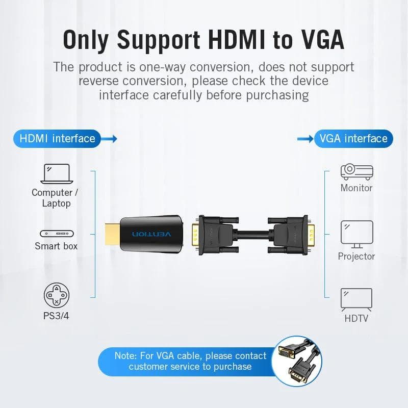 Convertor video Vention, HDMI(T) la VGA (M) si Jack 3.5mm (M), rezolutie maxima 1080p la 60 Hz, conectori auriti, invelis ABS, negru, "AIDB0" - 6922794744332 — miniatură