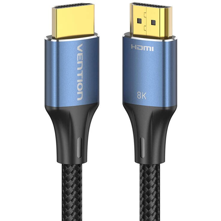 Cablu video Vention, HDMI(T) la HDMI(T), 2m, rezolutie maxima 8K la 60Hz/4K la 120Hz, conectori auriti, cupru/argint, bumbac braided, albastru, "ALGLH" - 6922794765252 — miniatură