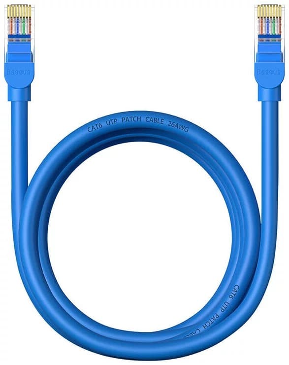 PATCH CORD UTP Baseus Cat6, fire din cupru, round cable, viteza maxima 1 Gbps, PVC, 2m, albastru "B00133204311-02" - 6932172637132