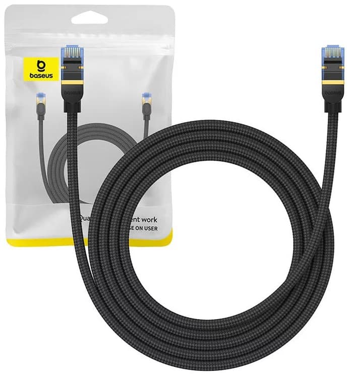 PATCH CORD UTP Baseus Cat7, fire din cupru, round cable, viteza maxima 10 Gbps, PVC, 2m, negru "B0013320B111-03" - 6932172646592 — miniatură